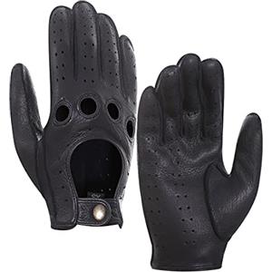 Harssidanzar Uomo Guanti Da Guida In Pelle Di Daino Sfoderati Aggiornamento GM021, Nero, S