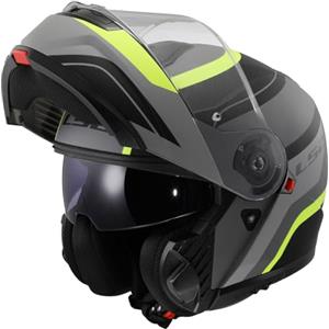 LS2, Casco Moto Modulare STROBE II MONZA Matt Black H-V Yellow, XXL