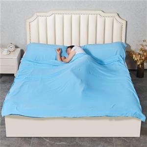 Highdi Sacco Lenzuolo Sacco a Pelo Cotone Singolo Matrimoniale, Sacco Lenzuolo da Viaggio Ultraleggero e Compatto, per Casa Camper Treno Albergo (Blu,180 * 220CM)