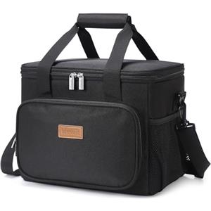 Lifewit Borsa Termica Porta Pranzo 15L(24 Lattine), Grande Borse Frigo Pranzo Ufficio per Uomo e Donna, Lunch Bag per Lavoro, Mare, Viaggio, Spiaggia, Nero