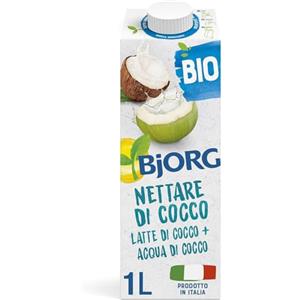 BJORG Bevanda Nettare di Cocco Biologica, Acqua di Cocco e Latte di Cocco, Bevanda Vegetale Senza Zuccheri Aggiunti, Senza Glutine, Vegan, Prodotto in Italia, 1L