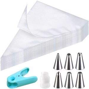 soodyoow 100 Pezzi sac a Poche USA e Getta, sac a Poche Professionali con 6 Ugelli in Acciaio Inossidabile, 1 Adattatori, 1 Clip di Cottura, per Realizzare Decorazioni su Torte, Cupcake e Biscotti