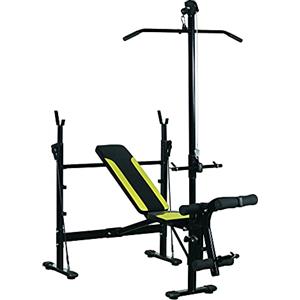 HOMCOM Panca Multifunzione Stazione Fitness con Schienale Regolabile su 3 Livelli, Supporto Gambe e Barra Superiore, 175x110x202cm, Nero