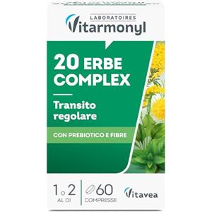 Vitarmonyl 20 Erbe Complex - Transito - Regolarità Intestinale - Con Prebiotico - Ricco in Fibre - Pancia Piatta - Con 20 Erbe - 60 Compresse - Vitarmonyl