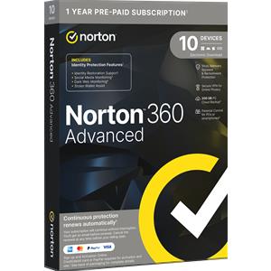 Norton 360 Advanced - Sicurezza Completa per 10 Dispositivi con 200 GB di Backup nel Cloud e Funzionalità Avanzate
