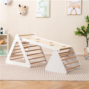 RELAX4LIFE Triangolo da Arrampicata con Scivolo per Bambini, 2 Scale e 1 Rampa per Arrampicarsi in Legno, Giochi Montessori, Parco Divertimenti per Bimbi 1+ Anni (Beige)