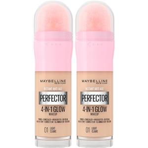 Maybelline New York Instant Age Perfector Glow 4in1 Correttore BB Cream Illuminante Primer Colore 01 Light Claire con Spugnetta per Applicazione - 2 Flaconi da 20ml