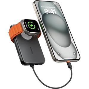 VEGER Power Bank 10000mAh con Cavi Integrati compatibile con iPhone Apple Watch, 20W PD Ricarica Rapida Mini Powerbank USB C Batteria Esterna 4 Ingressi e 3 Uscite con LED Display