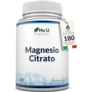 Nu U Nutrition Magnesio Citrato 700mg - 180 Compresse Vegane - 6 Mesi di Durata - 200mg di Magnesio Elementare per Compressa - Prodotto in Europa - Nu U Nutrition