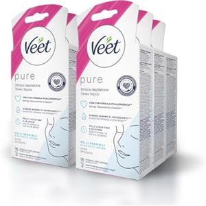 Veet Strisce Depilatorie Viso Pelli sensibili, Ipoallergeniche, 5 Confezioni da 16 Strisce, Maxi formato