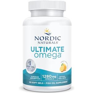 Nordic Naturals, Ultimate Omega-3, 1280 mg, con EPA e DHA, Altamente Dosato, Gusto Limone, 60 Capsule molli, Testato in Laboratorio, Senza Soia, Senza Glutine, Non OGM