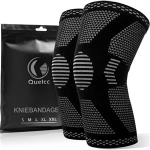 Quelcc 2 Pezzi Ginocchiera, Fascia a Compressione, Fascia Elastica Ginocchio, Supporto per Ginocchio da Uomo e Donna, Fascia Ginocchio per Corsa, Artrite, Lesioni al Menisco, Nero, XL