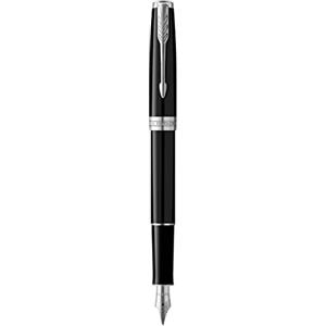 PARKER Sonnet Penna Stilografica, Laccatura di Colore Nero con Finiture in Palladio, Pennino Medio, Confezione Regalo