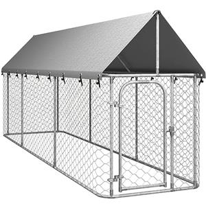 Gecheer Canile,Gabbia,Box,Cuccia,per Cane,da Esterno,in Acciaio,con Tetto,400x100x150 cm,Gabbia Grande Cani Acciaio,Gabbia per Cani Taglia Grande,Box Cani Esterno,Recinti per Cani