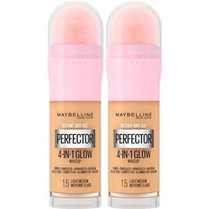 Maybelline New York Instant Age Perfector Glow 4in1 Correttore BB Cream Illuminante Primer Colore 1.5 Light Medium con Spugnetta per Applicazione - 2 Flaconi da 20ml