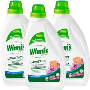 Winni's Naturel Lavatrice Detersivo Liquido con Smacchianti Naturali Fragranza Aleppo e Verbena Attivo a 30°C Ipoallergenico Materie Prime di Origine Vegetali Biodegradabili - 3 Flaconi da 1,125L