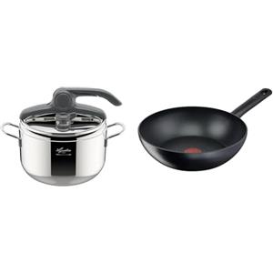 Lagostina Irradial Control Lagoeasy'UP Pentola a Pressione 5 L in Acciaio & Rigenera Green Wok Antiaderente in Alluminio 100% Riciclato Ø 28 cm