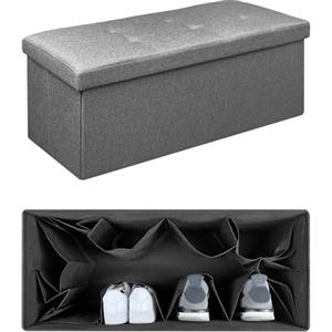 IlGruppone Pouf Contenitore Cassapanca Con Scarpiera Interna Salvaspazio Portaoggetti Porta Scarpe Panca Sgabello A Pie Di Letto Rettangolare Poggiapiedi Panchina - Grigio - Rettangolare
