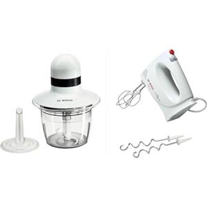 Bosch MMR08A1 Tritatutto, 400W, Lame in acciaio inox, Contenitore in plastica & Bosch MFQ3030 Sbattitore elettrico, 350W, Frusta e ganci in acciaio inox, Leggero, 4 velocità