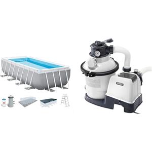 Intex 26792NP - Piscina Fuori Terra Prisma Frame Rettangolare, Pompa Filtro 3785 L/h & 26644 - Pompa Filtro a Sabbia Krystal Clear, Flusso d'Acqua 5700 L/h, Flusso di Sistema 4000 L