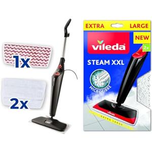 Vileda Steam Plus Xxl Con Power Pad, Scopa A Vapore Per Grandi Superfici & XXL 2 Panni Ricambio Bianchi, piastra larga 40 cm, Tessuto in microfibra progettato