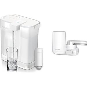Philips Water Philips Instant Water Filter, caraffa filtrante con capacità di 3 l & Philips X-Guard AWP3703 Filtraggio per rubinetto, Capacità di filtrazione 1000L