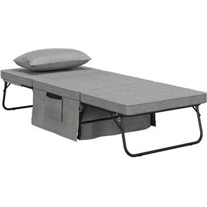 HOMCOM Pouf Letto Pieghevole Multiuso 4 in 1, Brandina Chaise Longue Salvaspazio con Schienale Reclinabile a 5 Livelli, Grigio