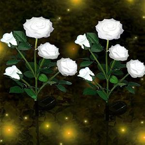 XRR Lampada Solare da Esterno,2 Pezzi luci solari del fiore della 10 rosa, Impermeabile Luci Esterno Energia Solare Fiori Artificiali Da Led illuminazione per esterni Giardino Cortile Natale(bianco)