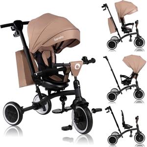LIONELO Tris Plus 2in1 Bicicletta Triciclo e Passeggino pieghevole per bambini da 9 mesi fina a 25kg Sedia 360gradi Fronte Mamma o Strada Bici regolabile e compatta Borsa Portabibite Ruote PU