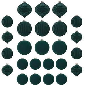 KI Store 25 Pezzi Set palline di natale velluto Verde 6cm 8cm Ornamento decorazioni natalizie, Set di velluto vendi plastica