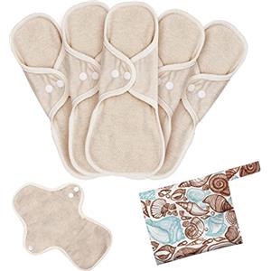 MQUPIN Assorbenti igienici riutilizzabili in cotone biologico, 5 pezzi Reusable Cotton Pads salvaslip lavabili, assorbenti igienici per le mestruazioni, design a prova di perdite, adatto per le donne