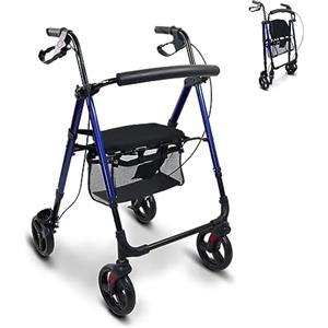 Mobiclinic®, Deambulatore per anziani, Pieghevole, Leggero, Augusto, Alluminio, Con cestino, Regolabile, Gambe e maniglie regolabili, Marchio europeo, Seduta 4 ruote, Adulti o disabili