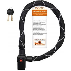 nean Lucchetto per bicicletta con allarme, lucchetto di allarme per bicicletta con catena quadrata temprata e 2 chiavi di sicurezza, lucchetto a catena con sistema di allarme, 8 x 8 x 900 m