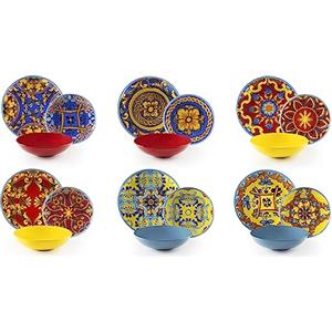 Excelsa Trinacria Servizio Tavola 18 Pezzi in Porcellana e Ceramica Multicolore per 6 Persone