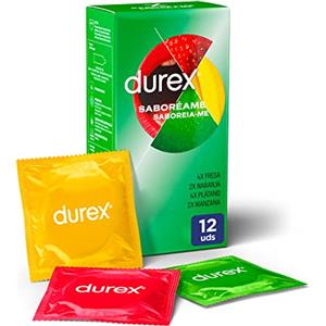 Durex - Preservativi con sapori fruttati - fragola, banana, arancia e mela, 12 preservativi