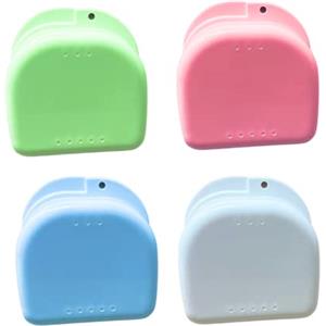 Cura Farma Cura Dental Box Portaprotesi In Plastica - 4 Pezzi - Per Dentiera, Custodia Bite Dentale, Apparecchio Denti, Ortodonzia, Paradenti - Con Fori Di Sfiato E Coperchi Con Cerniera - Originale