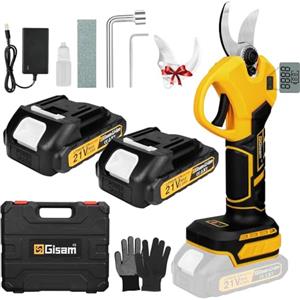highsam Gisam Forbici a Batteria per Potatura, Forbice Elettriche da 40mm con 2 x 2Ah Batterie Ricaricabili e LCD Schermo, Supporta la Regolazione De Apertura (Giallo)