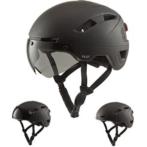 GOOFF Pilot S-Pedelec Casco - Protezione per viaggi veloci e-bike - Casco da bicicletta con visiera e luce - NTA 8776 - Casco a due irat certificato (giallo fluorescente con parasole, L)