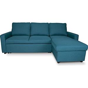 SAMIRA Divano letto angolare con contenitore, divano con chaise longue blu petrolio mod. Kennedy