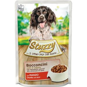 Stuzzy Bocconcini con Manzo per Cani Adulti - 100g, Cotti al Vapore con Ingredienti Naturali e Alto Contenuto di Carni