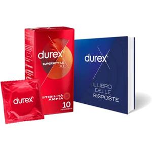 Durex Preservativi Supersottile 10 Profilattici XL vestibilità extra-large + Libro delle risposte Durex