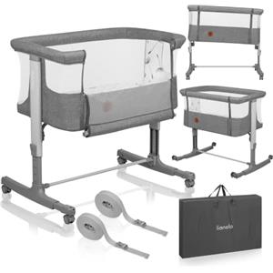 lionelo Aurora 3in1 Culla Co-sleeping e Lettino da viaggio per neonato bambini fino 9kg Regolabile in altezza e Inclinazione Parete aperta rete traspirata Materasso innovativo Zanzariera