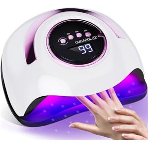 GUHAOOL Lampada Unghie UV LED, 180W Fornetto Unghie Può Curare Rapidamente, con 4 Timer 10s/30s/60s/99s,Sensore Di Avvio Automatico, LCD Display Lampada per unghie per Gel Nail Polish Light, Bianco