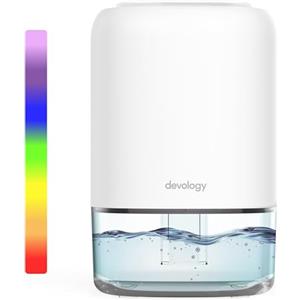 Devology Mini Deumidificatore Portatile Compatto da 1100 ml - Efficienza Elettrica - Elimina Muffa, Umidità e Condensa per Casa - Super Silenzioso <30dB 7 Colori di Illuminazione d'Ambiente a LED