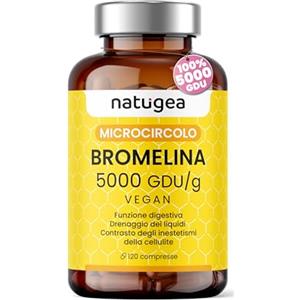 Natugea Bromelina Forte Drenante 5000 GDU/g Reali - 10000 FIP. Fino a 4 Mesi. Vegana. Detox Drenante Forte Anticellulite. Una Soluzione Naturale per una Silhouette Invidiabile e Gambe Toniche.