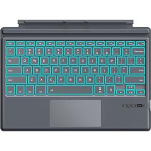 MoKo Type Cover Tastatur Kompatibel mit Microsoft Surface Pro 7 Plus/Pro 7/6/5/4/3, QWERTY Layout Bluetooth Tastatur mit 7 Farben LED Hintergrundbeleuchtung und Trackpad Eingebauter Akku, Grau