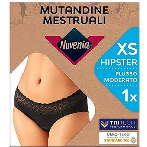 Nuvenia Intimawear, Mutandine Mestruali per Flusso Moderato, Mutandine con Protezione Assorbente Integrata Lavabili per Giorno e Notte, Colore Nero, Taglia XS