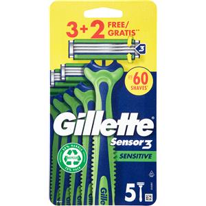 Gillette Sensor3 Sensitive - Rasoio Usa e Getta con 5 Lame per Pelli Sensibili, 5 Pezzi