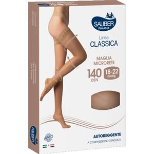 DESA PHARMA Srl Sauber Linea Classica Calze Autoreggenti 140 Denari in Maglia Microrete Neutro Beige Taglia 5