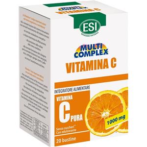 ESI Multicomplex Vitamina C - Integratore Alimentare 20 Bustine da 2 g, Massimo Dosaggio 1.000 mg, Gusto Agrumi, Senza Glutine e Vegan